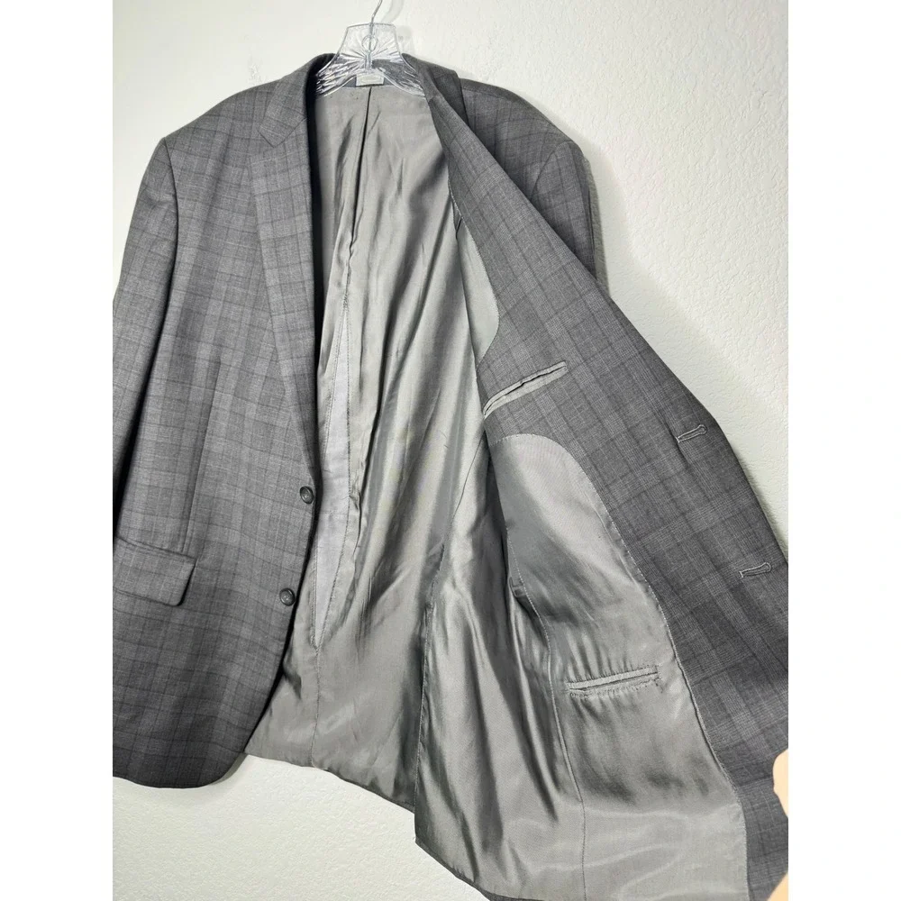 Pronto Uomo Platinum Mens 44 Long Grey Plaid Wool Blend Blazer Sport Coat Jacket